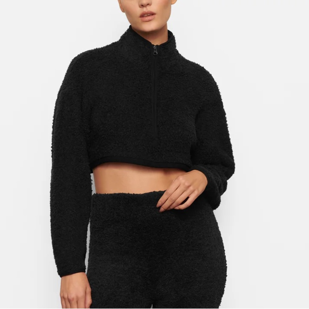 Skims Cozy Knit Cropper Pullover Onyx